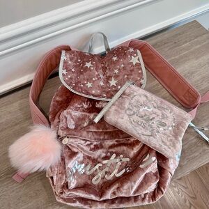 Justice Pink Velvet Backpack and pouch Set